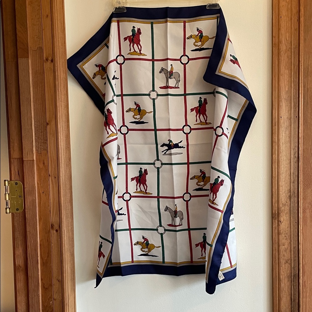 Vintage Multicolor Equestrian Horse Racing Square Italian Scarf - Picture 5 of 16